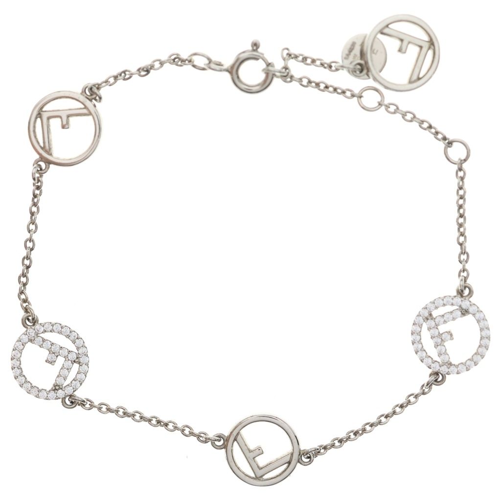 Fendi F's Rhinestone Bracelet Silver