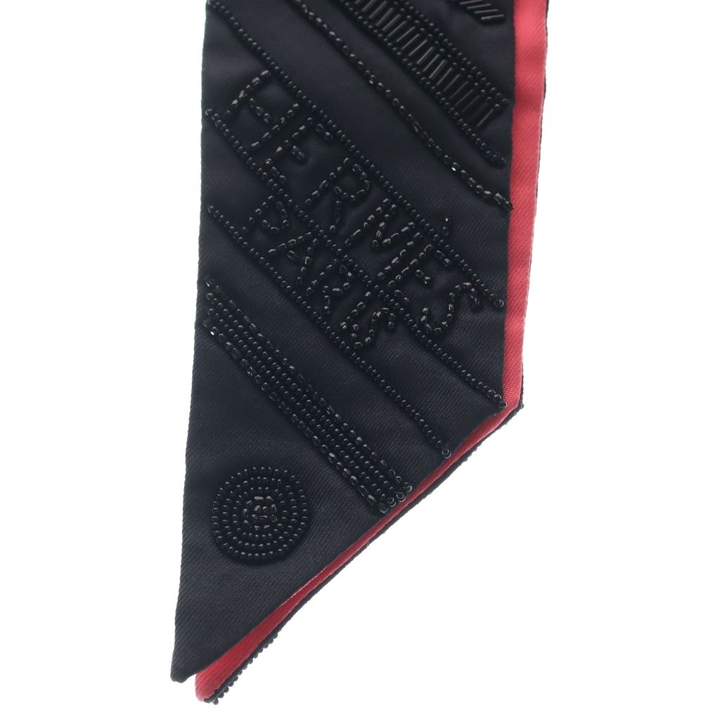 Hermes Beads Twilly Precieux Art Deco Silk Black Pink Scarf — view 3