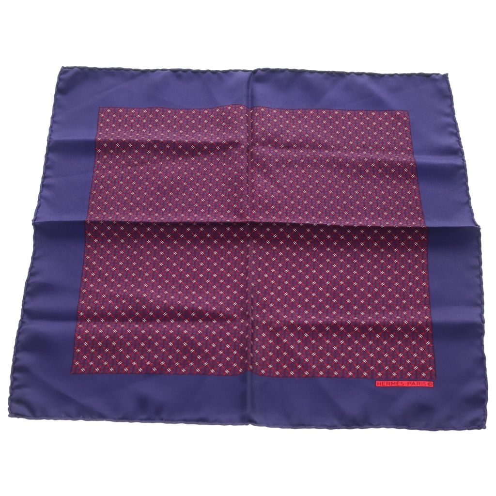 Hermes Carre 40 H Logo All Over Print Silk Scarf Navy Purple