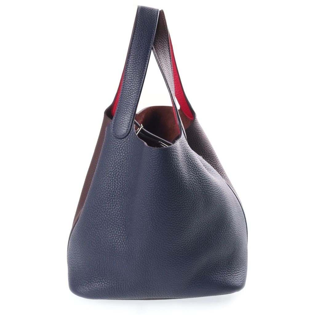 Hermes Picotin 22 Bicolor Bleu Nuit Rouge Sellier Framboise Taurillon Silver — view 3