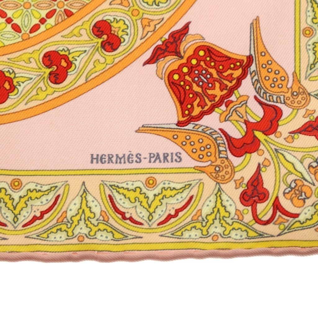 Hermes Carre 45 Ciels Byzantins Byzantine Sky Silk Scarf Pink Yellow Red — view 5