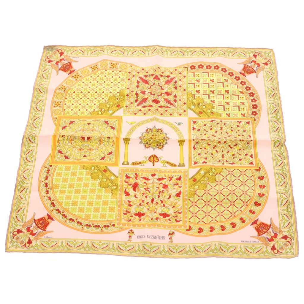 Hermes Carre 45 Ciels Byzantins Byzantine Sky Silk Scarf Pink Yellow Red