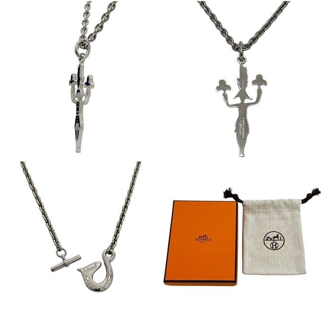 Hermes Necklace Fireworks Casaque Nuit GD 12 23 Metal Palladium Silver — view 2