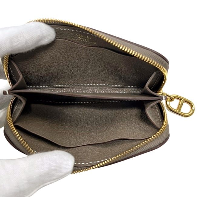 Hermes Coin Purse Zipengo Chaine D'ancre Leather Ever Gray Etoupe Beige Zip — view 4