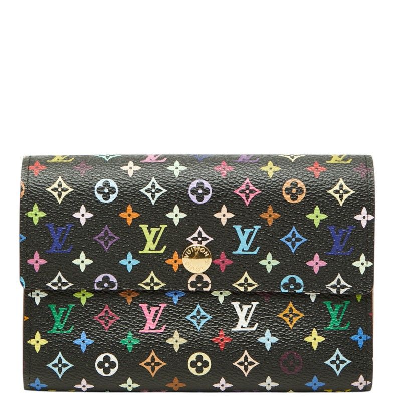 Louis Vuitton Monogram Multicolor Trifold Wallet Noir Black Leather