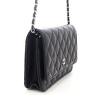 Chanel Quilted Chain Wallet Shoulder Bag Caviar Leather Black Silver — view 2