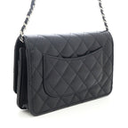 Chanel Quilted Chain Wallet Shoulder Bag Caviar Leather Black Silver — view 3