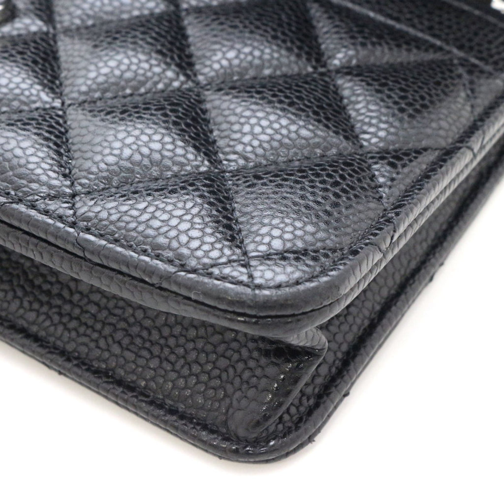 Chanel Quilted Chain Wallet Shoulder Bag Caviar Leather Black Silver — view 8