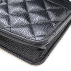 Chanel Quilted Chain Wallet Shoulder Bag Caviar Leather Black Silver — view 8