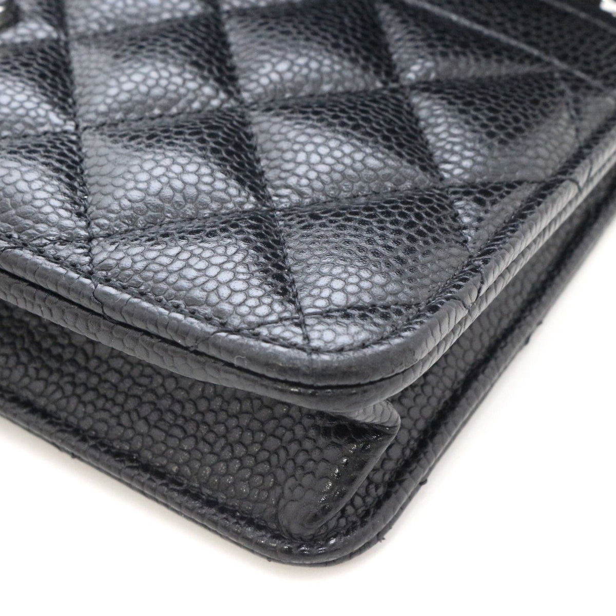 Chanel Quilted Chain Wallet Shoulder Bag Caviar Leather Black Silver — view 8