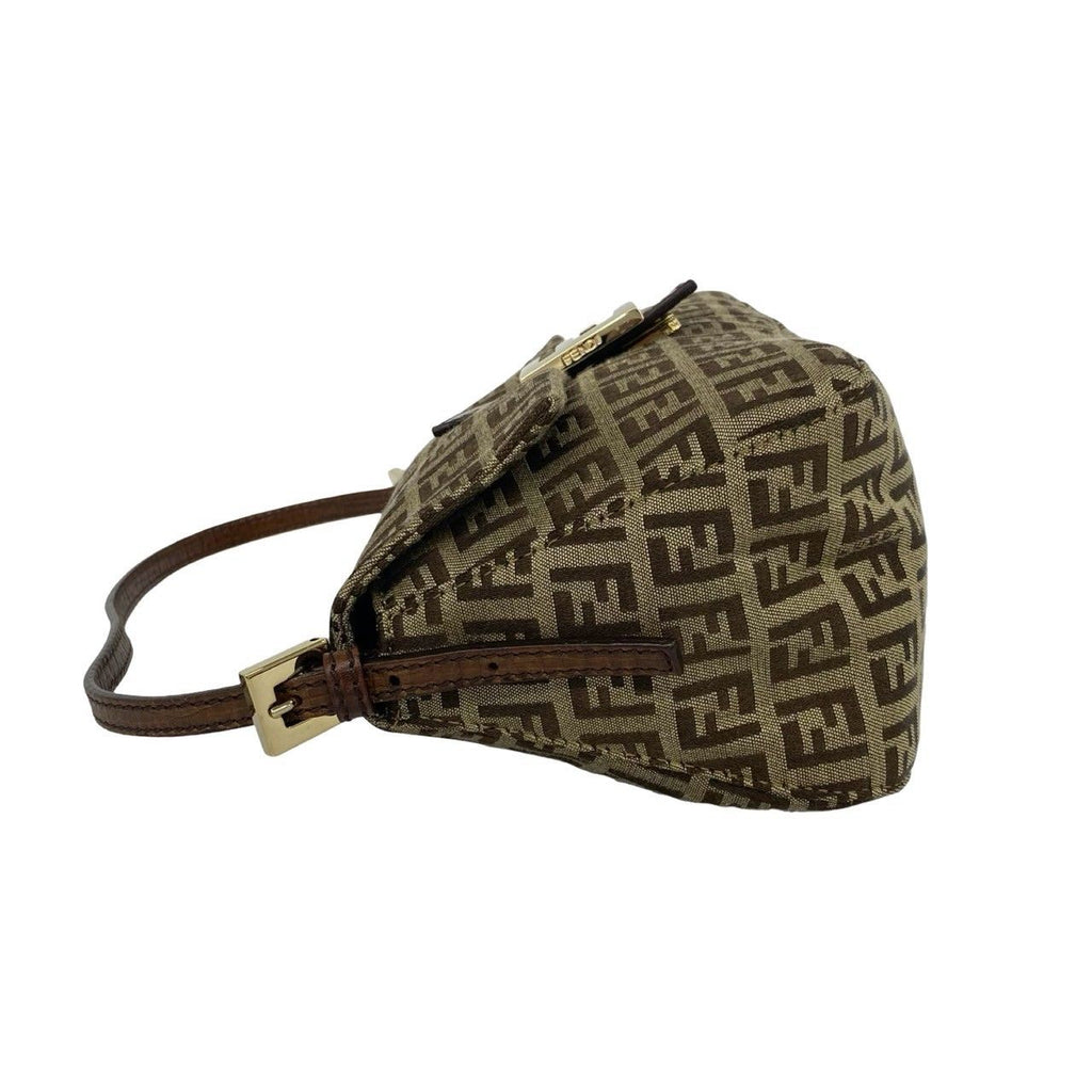 Fendi Vintage Zucchino FF Pattern Logo Canvas Leather Mini Handbag Brown — view 5