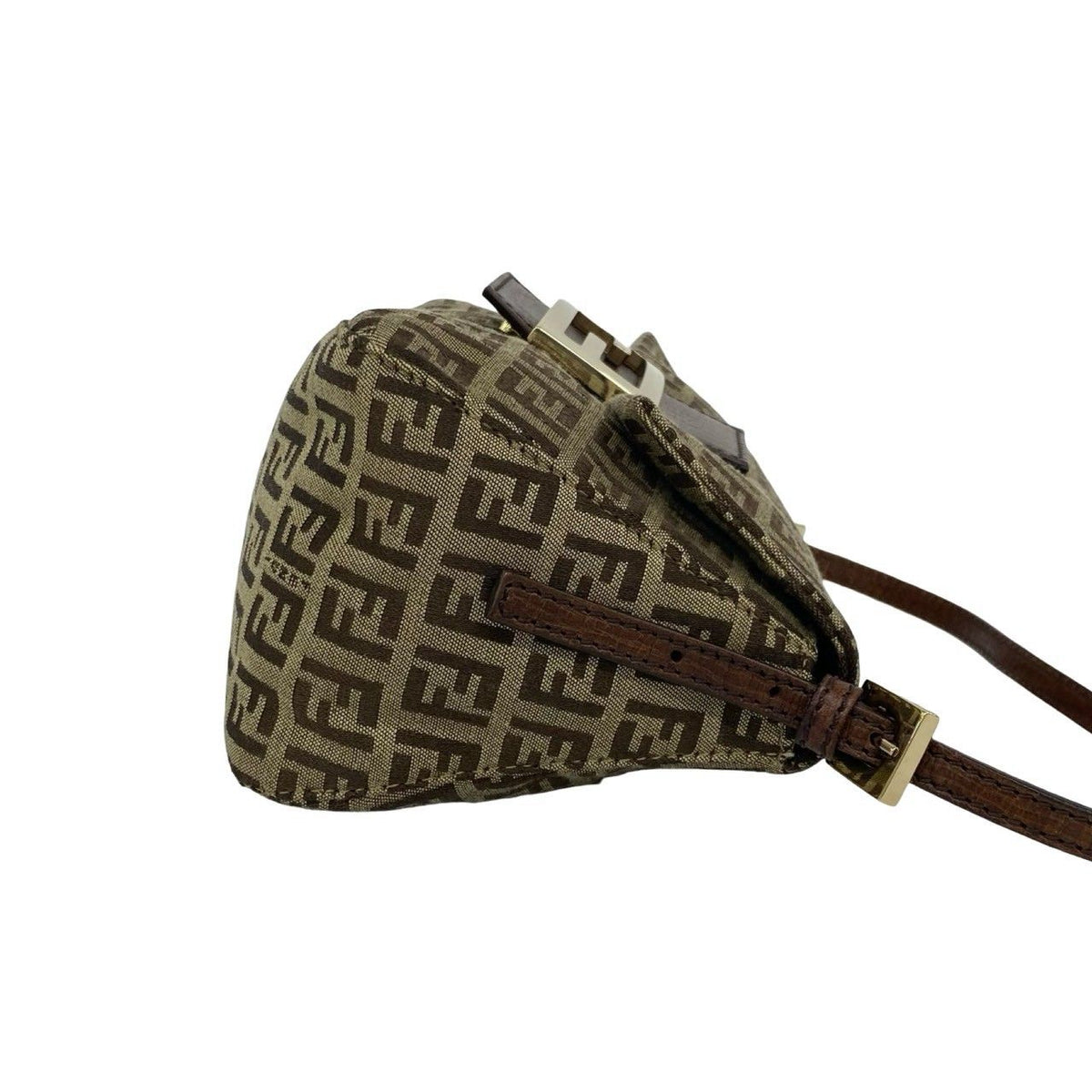 Fendi Vintage Zucchino FF Pattern Logo Canvas Leather Mini Handbag Brown — view 6