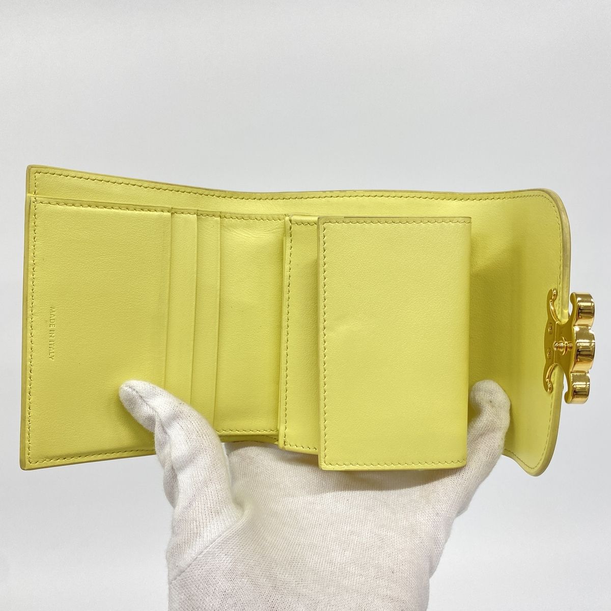 Celine Trifold Wallet Triomphe Leather Yellow Gold — view 3