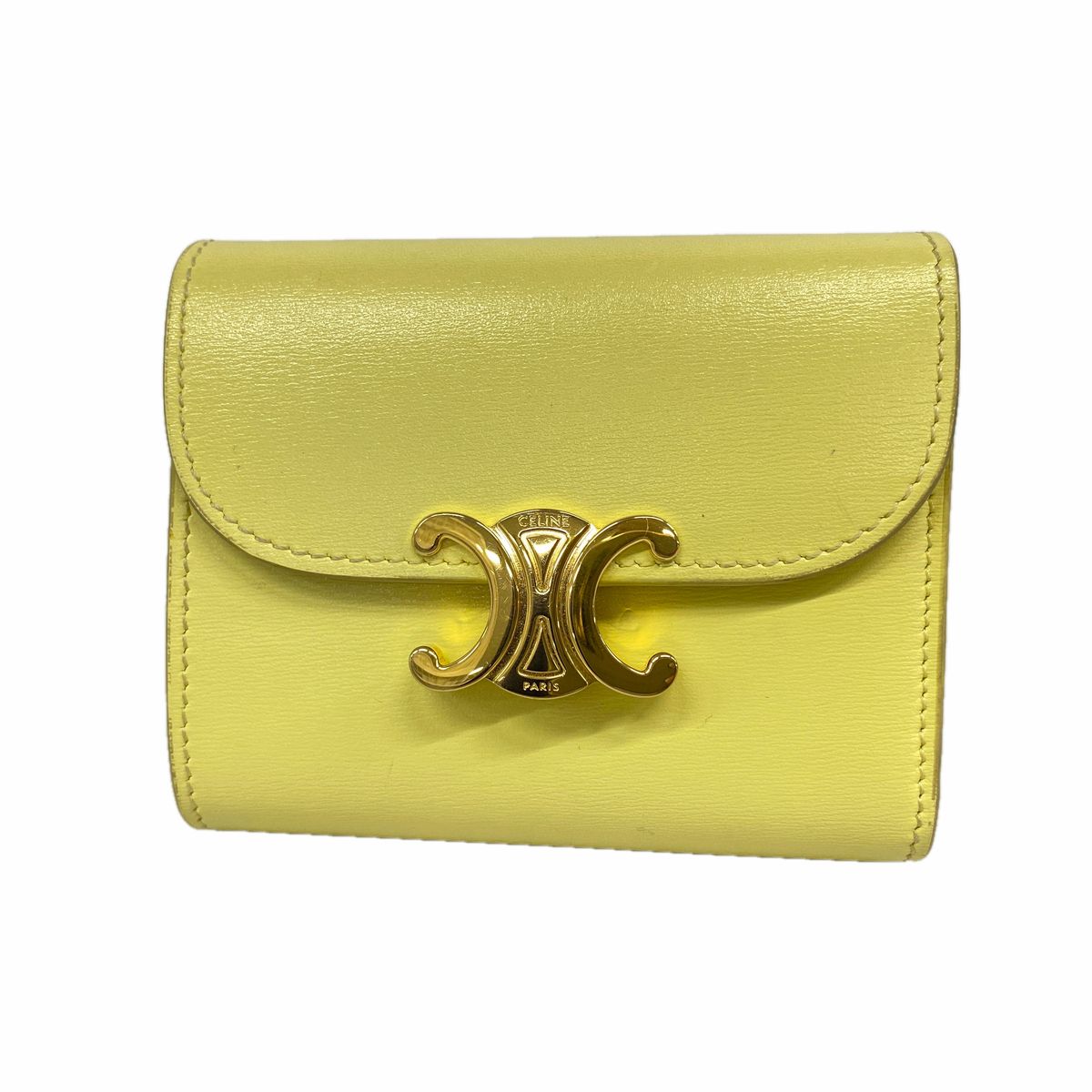 Celine Trifold Wallet Triomphe Leather Yellow Gold