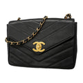 Chanel Shoulder Bag V-stitch Caviar Leather Black Gold