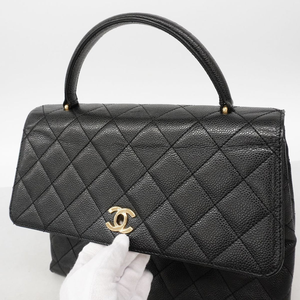 Chanel Handbag Quilted Caviar Leather Black Gold — view 8