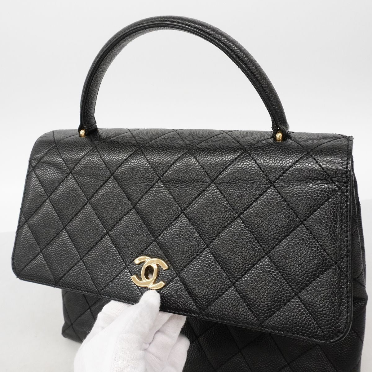 Chanel Handbag Quilted Caviar Leather Black Gold — view 8