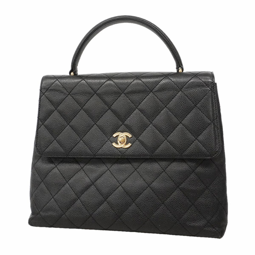 Chanel Handbag Quilted Caviar Leather Black Gold
