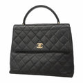 Chanel Handbag Quilted Caviar Leather Black Gold