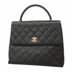 Chanel Handbag Quilted Caviar Leather Black Gold