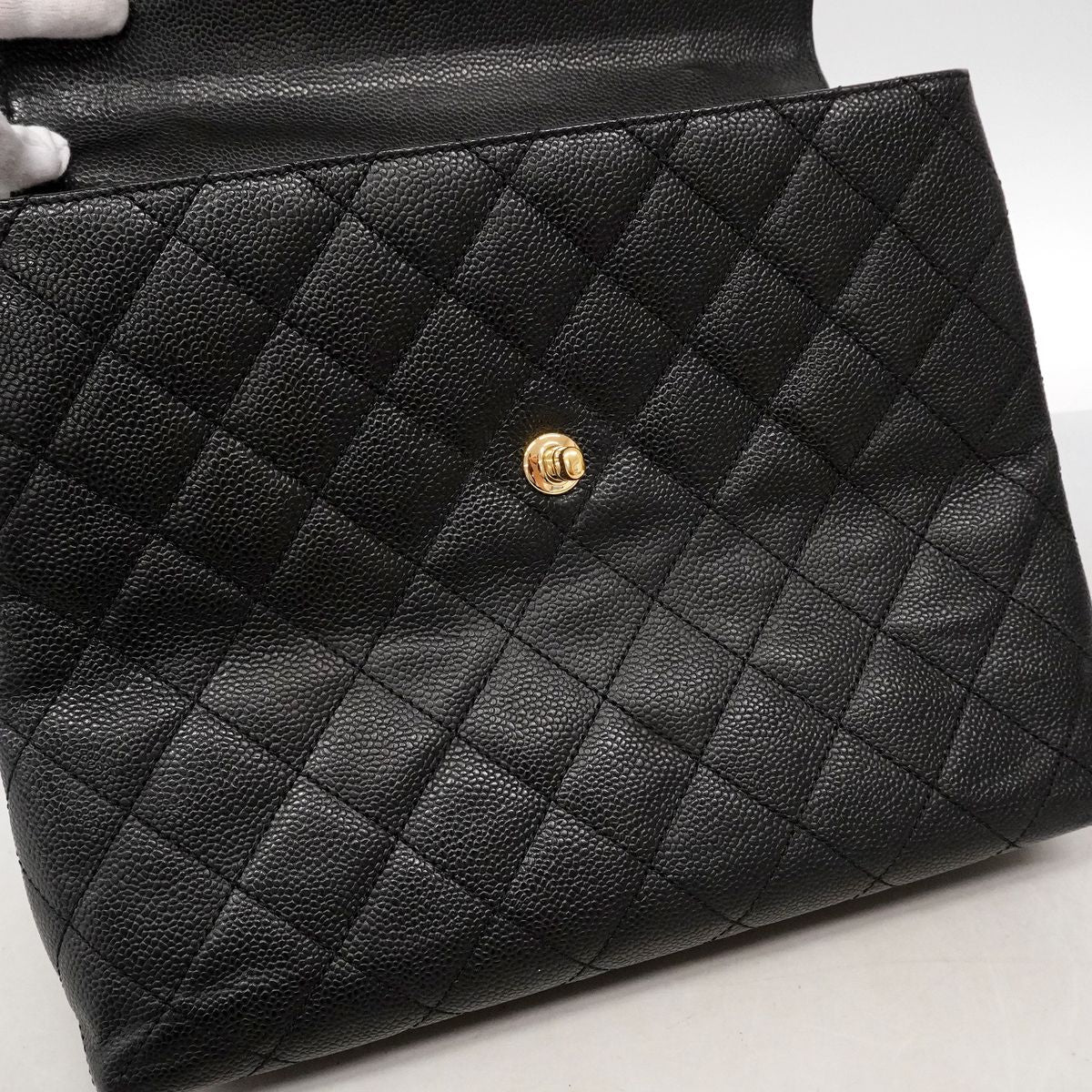 Chanel Handbag Quilted Caviar Leather Black Gold — view 7