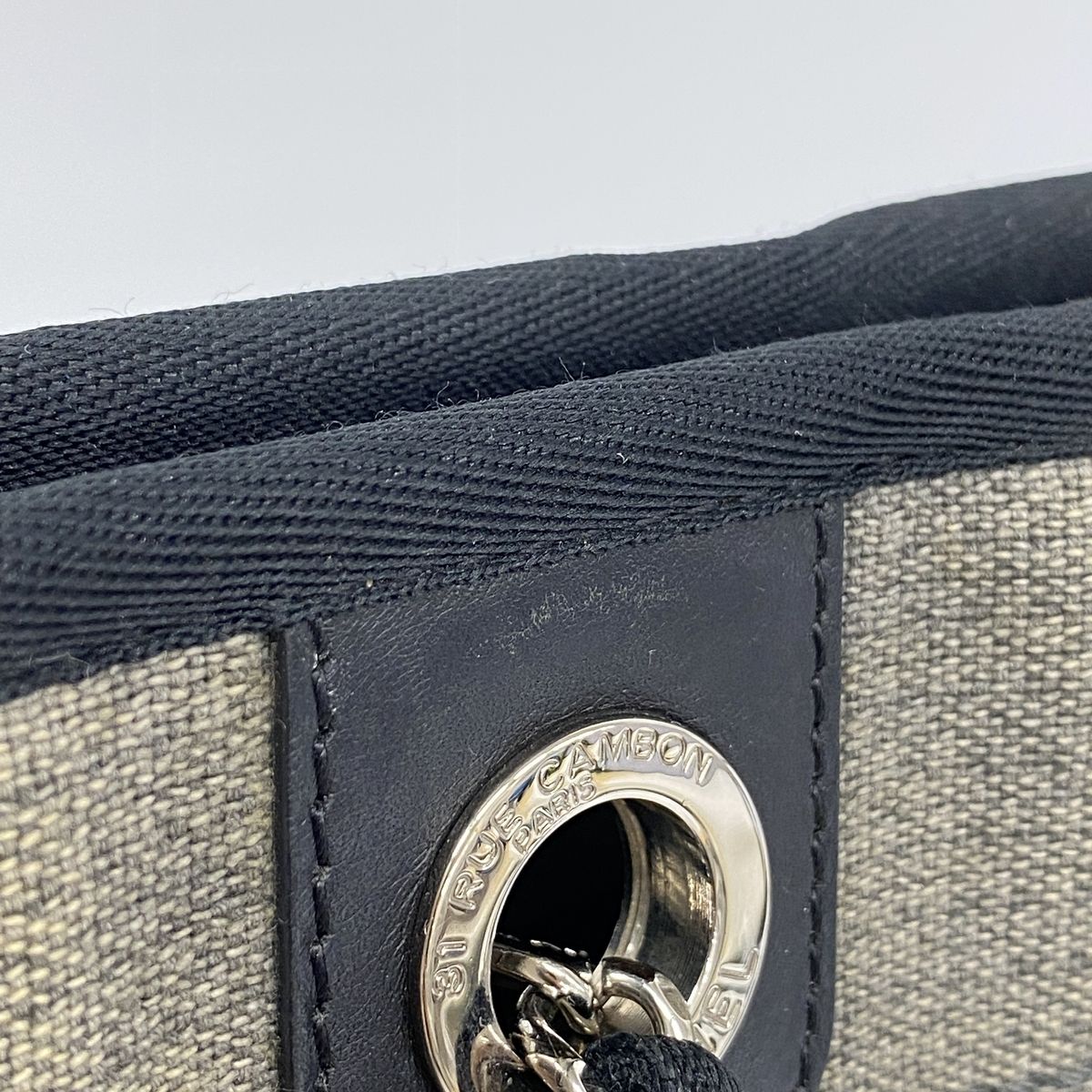 Chanel Chain Tote Bag Deauville Canvas Gray Silver — view 8