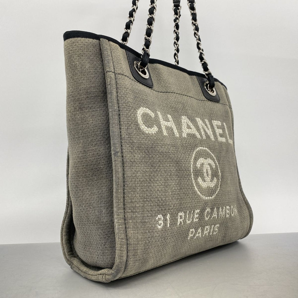 Chanel Chain Tote Bag Deauville Canvas Gray Silver — view 2