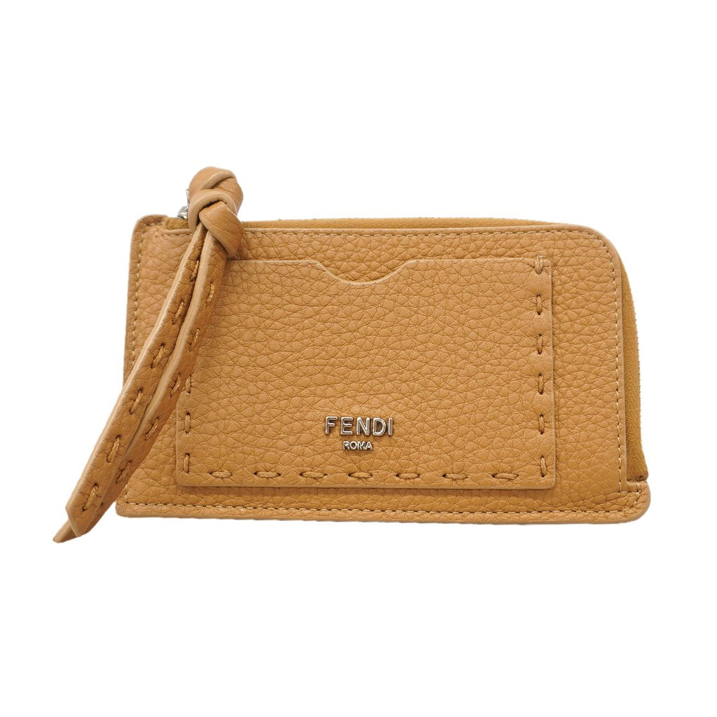 Fendi Coin Purse Selleria Leather Beige Silver