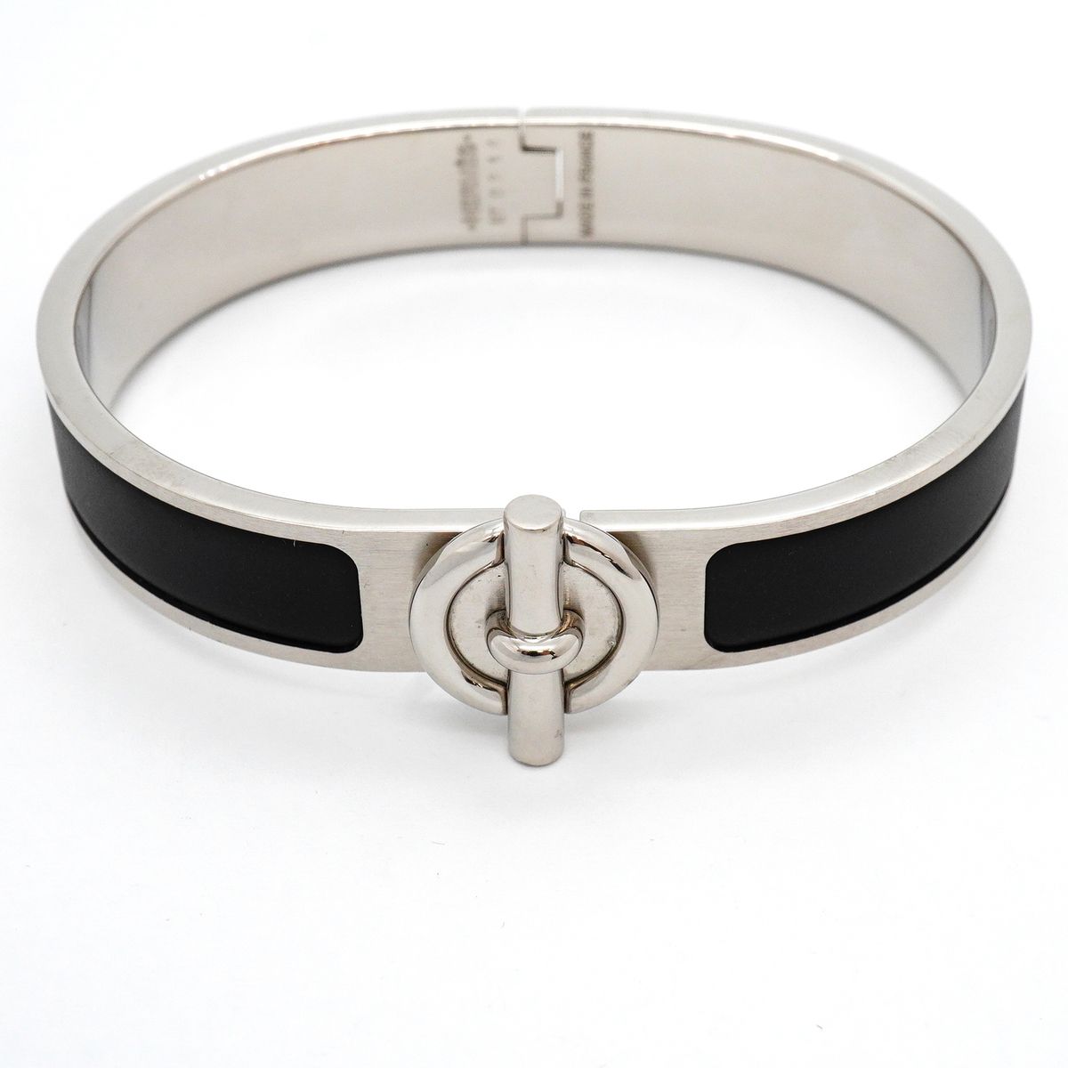 Hermes Bangle Glenan Metal Silver Black Bracelet — view 4