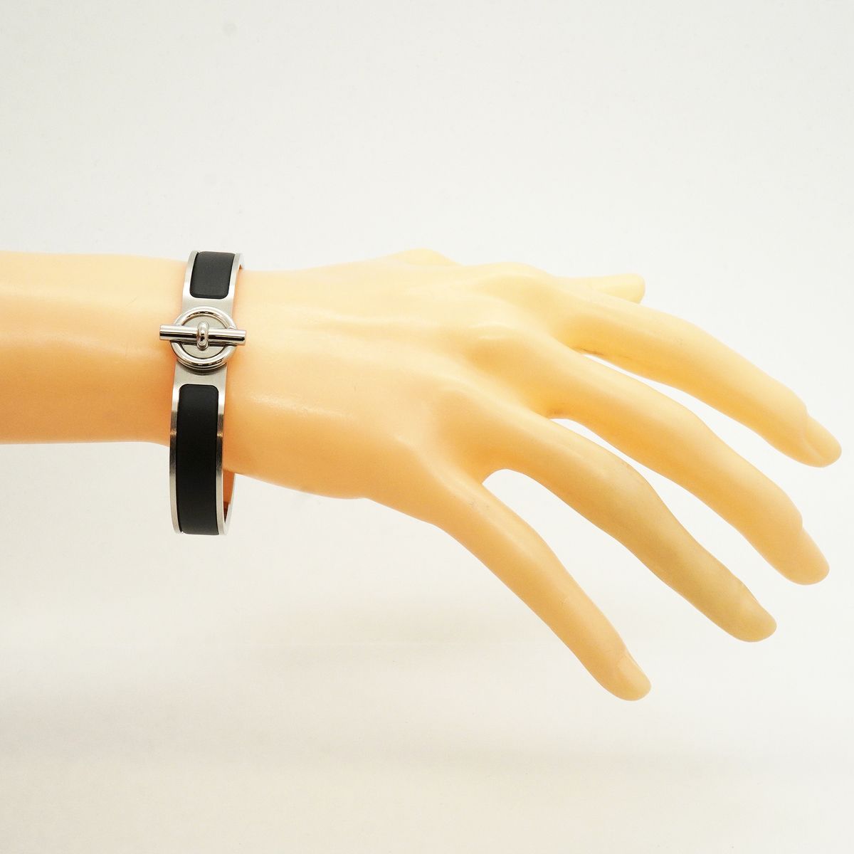 Hermes Bangle Glenan Metal Silver Black Bracelet — view 6