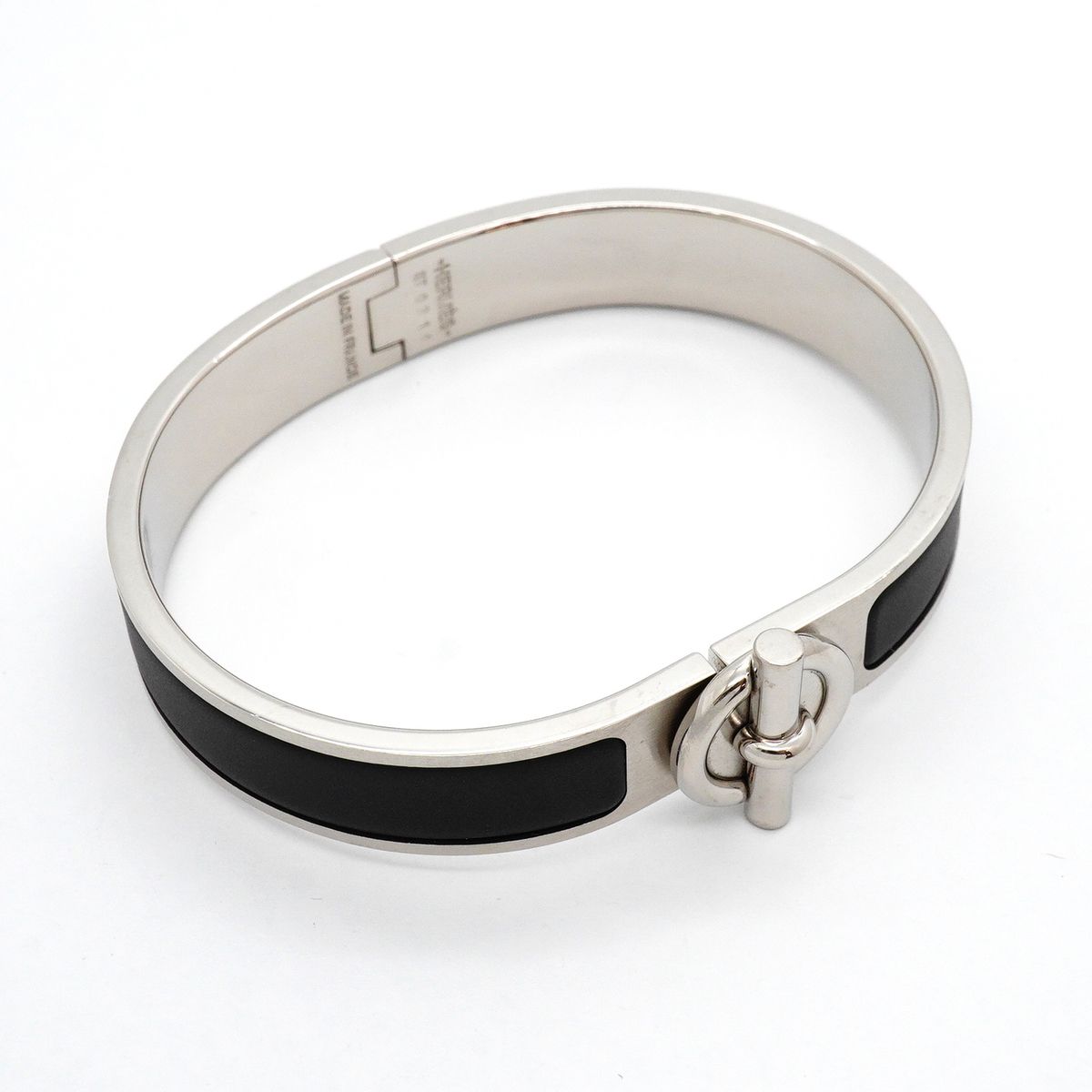 Hermes Bangle Glenan Metal Silver Black Bracelet — view 2