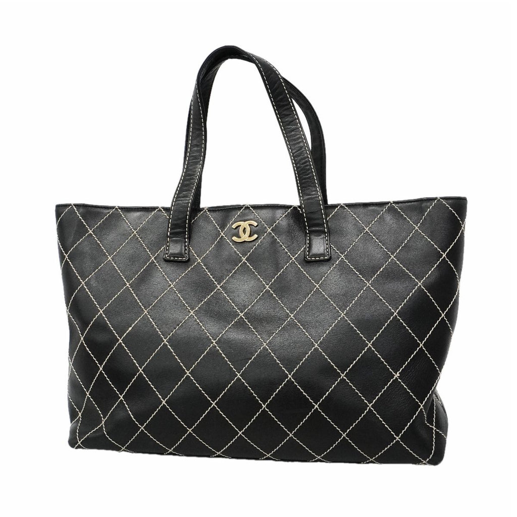 Chanel Tote Bag Wild Stitch Leather Black Gold