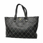 Chanel Tote Bag Wild Stitch Leather Black Gold