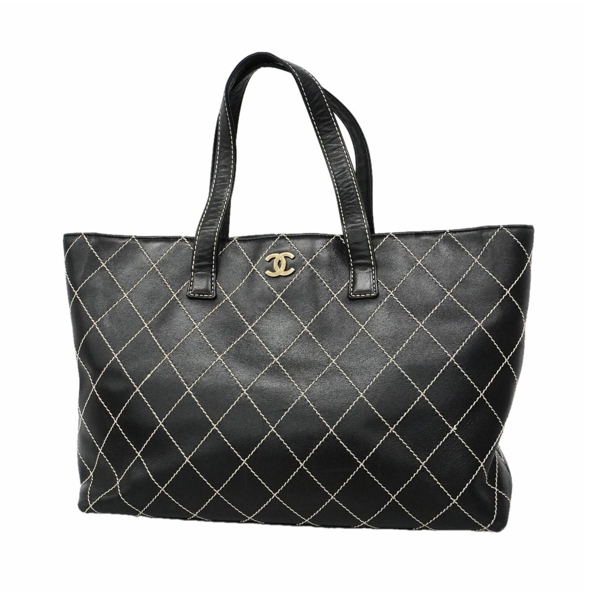 Chanel Tote Bag Wild Stitch Leather Black Gold