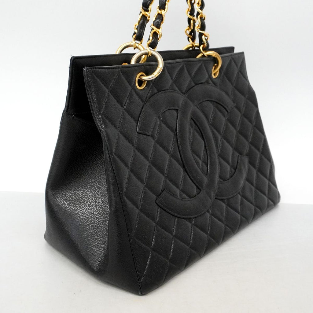 Chanel Chain Tote Bag Quilted Caviar Leather Black Gold — view 2