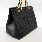 Chanel Chain Tote Bag Quilted Caviar Leather Black Gold — view 2