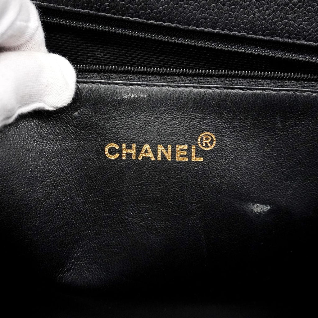 Chanel Chain Tote Bag Quilted Caviar Leather Black Gold — view 5