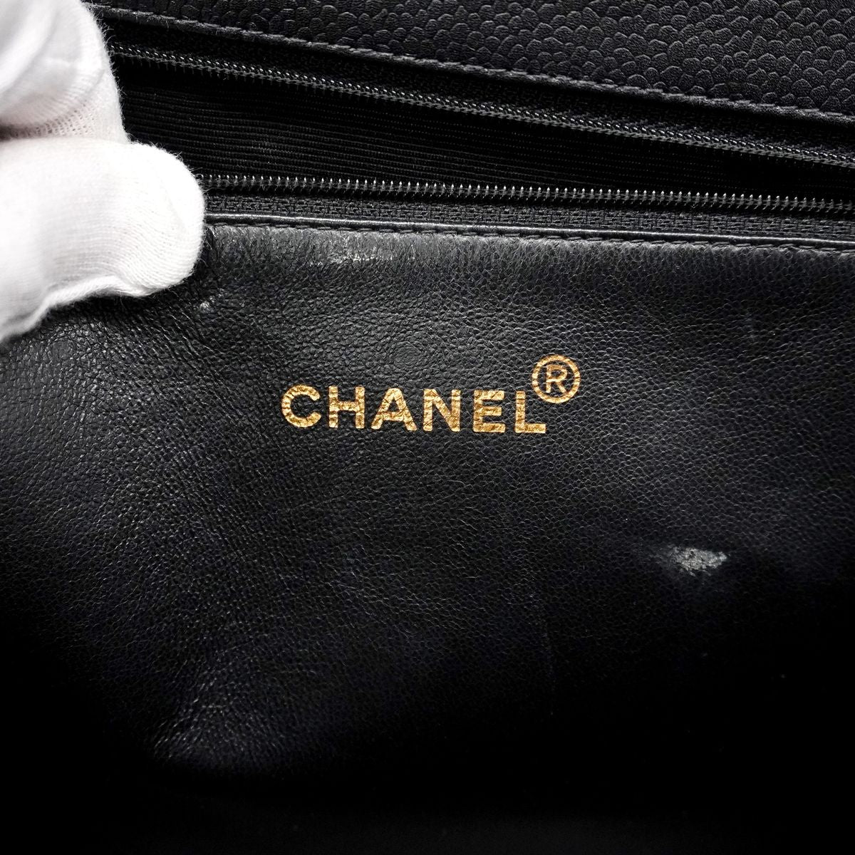 Chanel Chain Tote Bag Quilted Caviar Leather Black Gold — view 5