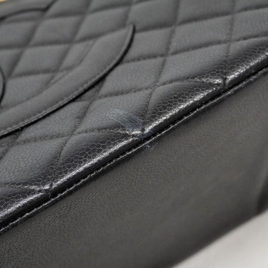 Chanel Chain Tote Bag Quilted Caviar Leather Black Gold — view 7