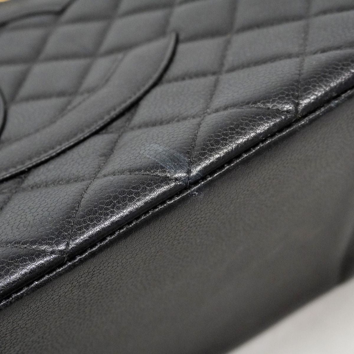 Chanel Chain Tote Bag Quilted Caviar Leather Black Gold — view 7