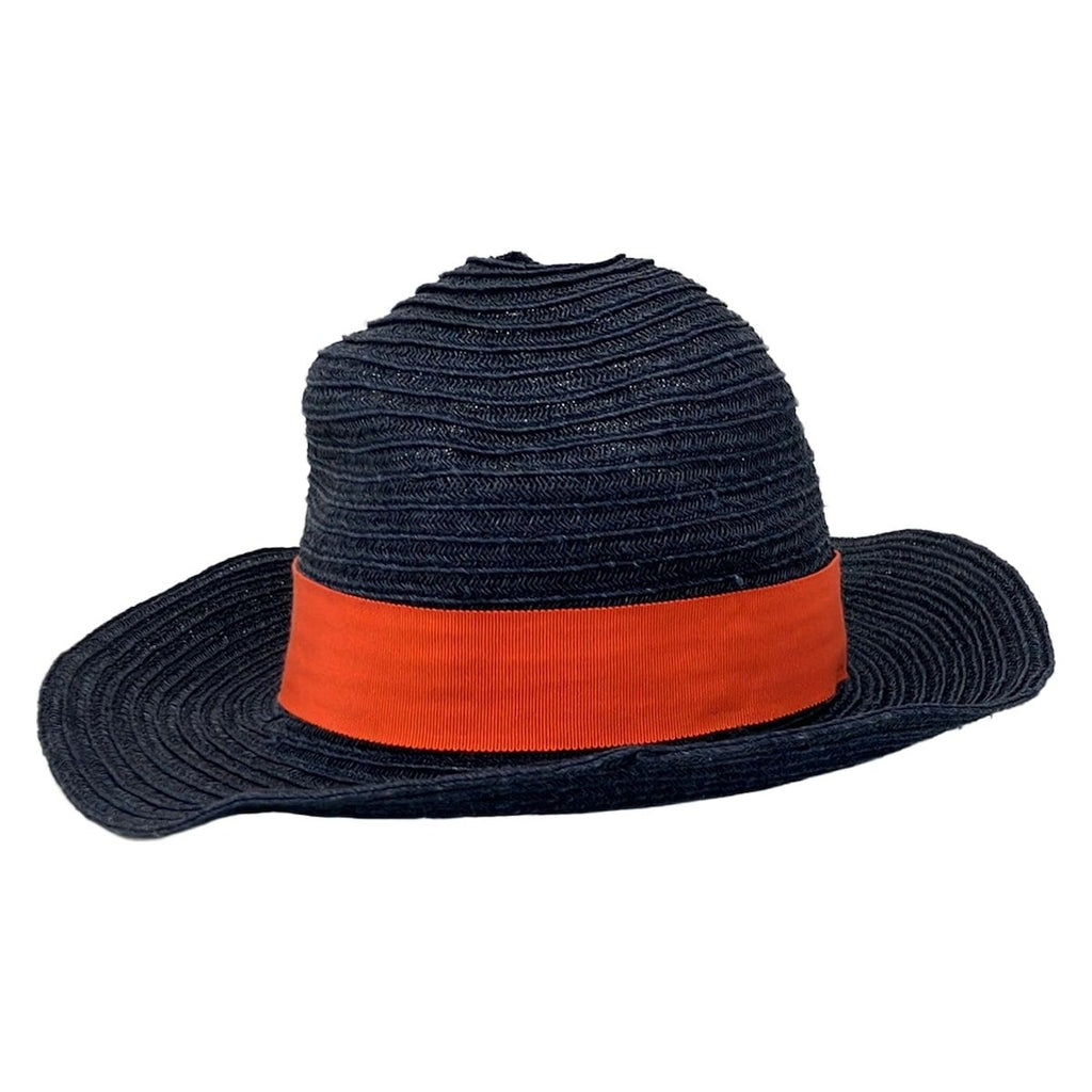 Hermes Hat 58 Navy Orange Ivory Straw Hat Cotton — view 3
