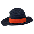 Hermes Hat 58 Navy Orange Ivory Straw Hat Cotton — view 3