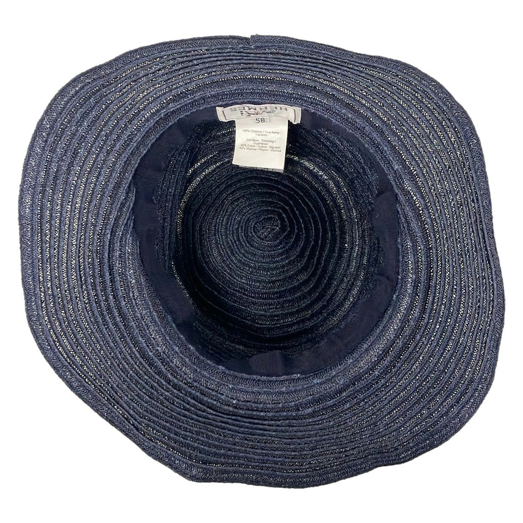 Hermes Hat 58 Navy Orange Ivory Straw Hat Cotton — view 4