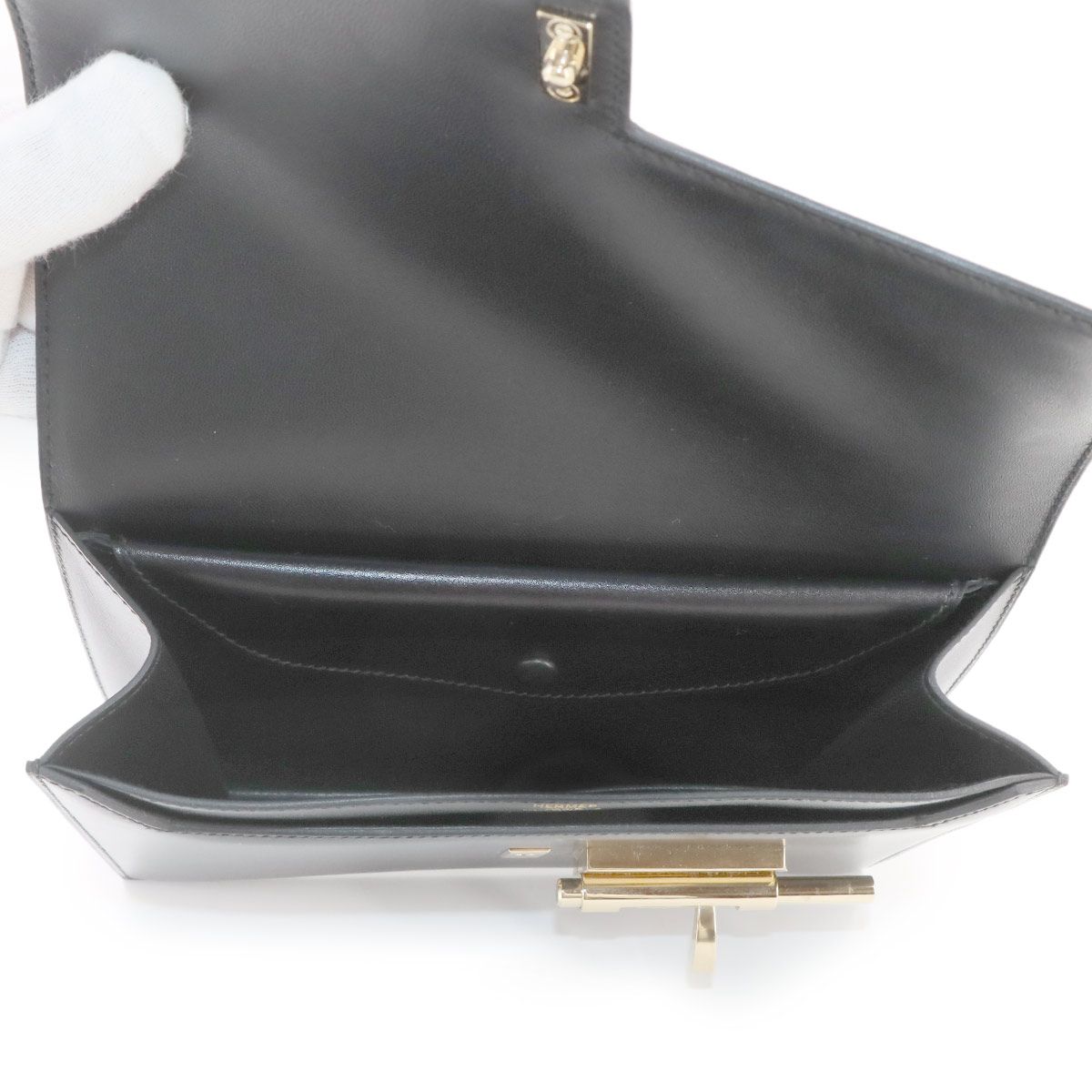 Hermes Verrou Clutch Box Calf Black Gold — view 7