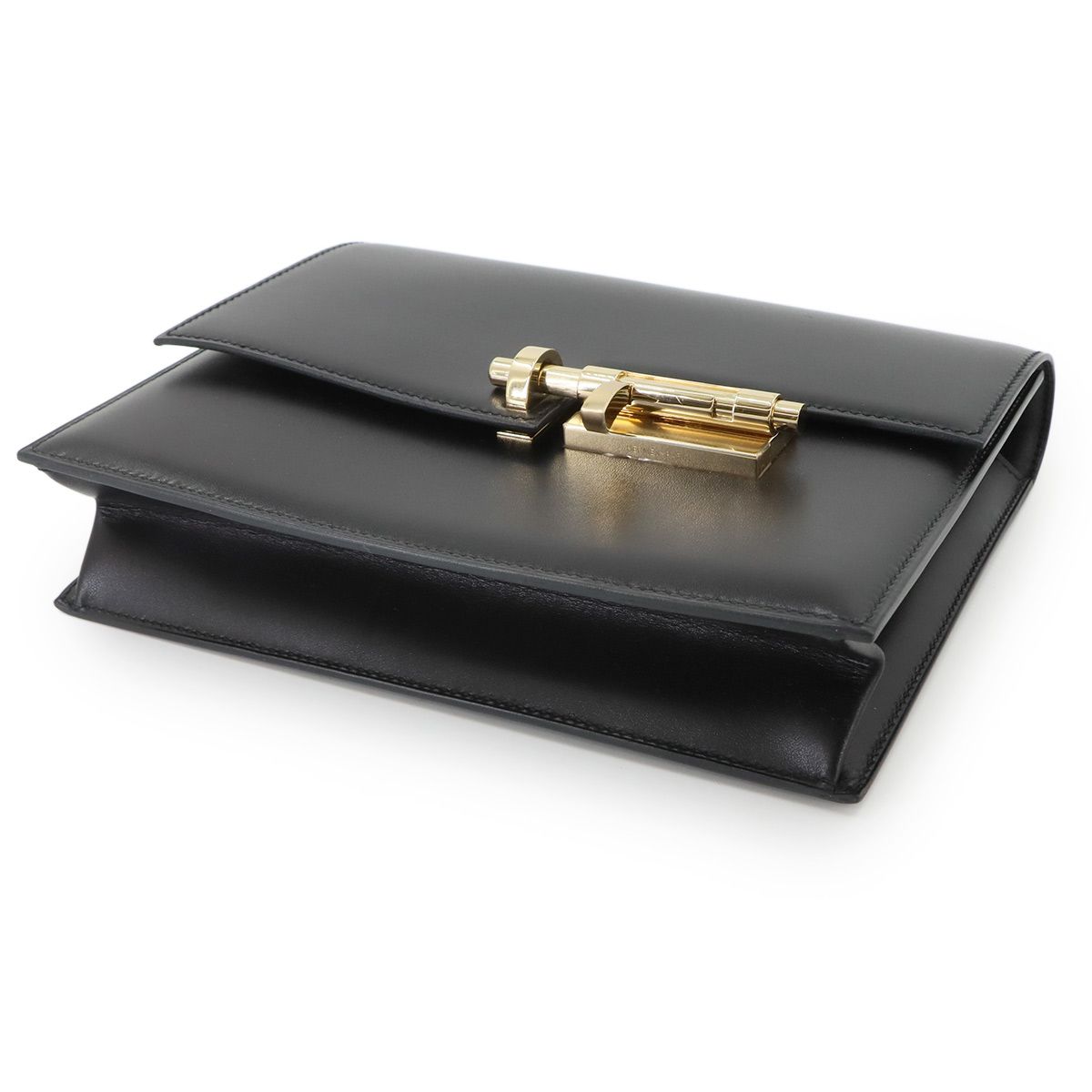Hermes Verrou Clutch Box Calf Black Gold — view 5