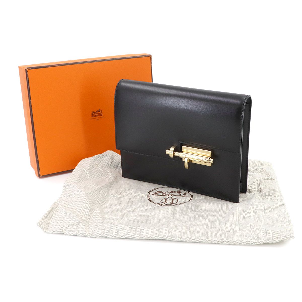 Hermes Verrou Clutch Box Calf Black Gold — view 2