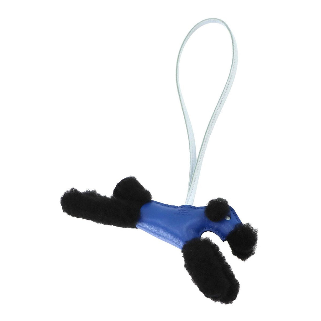 Hermes Buddy Bag Charm Agneau Milo Shearling Cotton Blue France Black — view 2