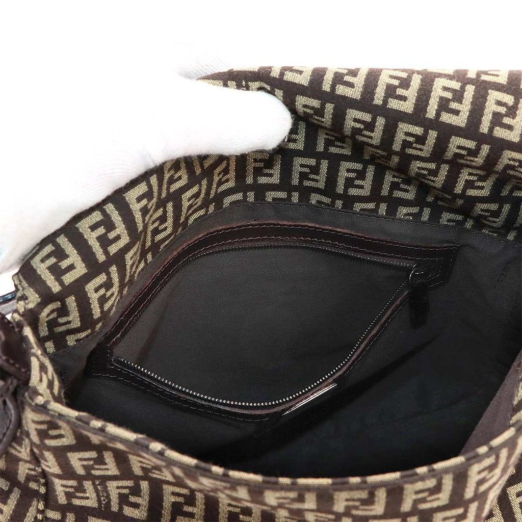 Fendi Zucchino Mamma Baguette Shoulder Bag Canvas Brown Gunmetal — view 7