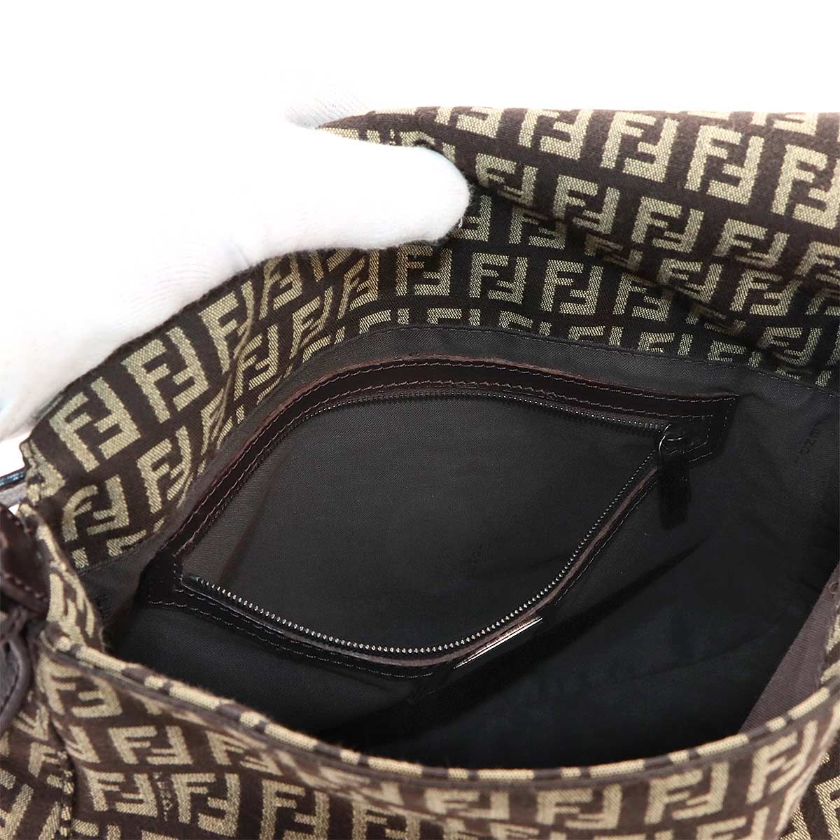 Fendi Zucchino Mamma Baguette Shoulder Bag Canvas Brown Gunmetal — view 7