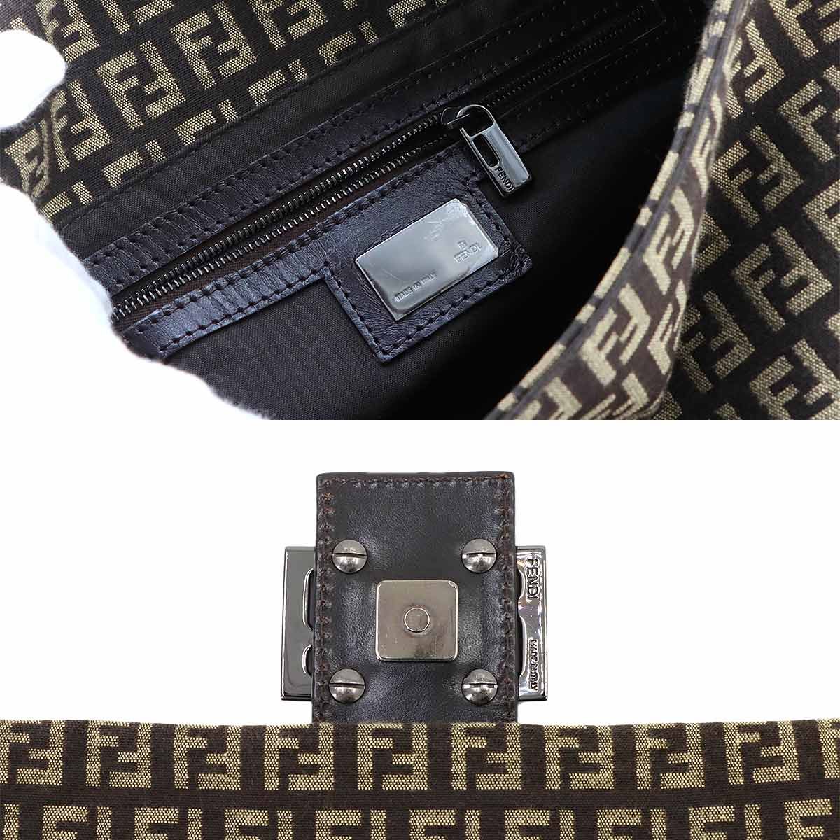 Fendi Zucchino Mamma Baguette Shoulder Bag Canvas Brown Gunmetal — view 8